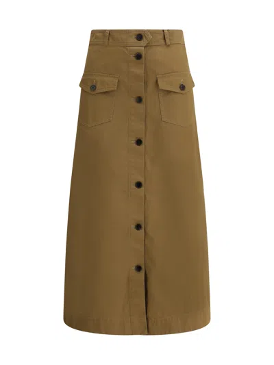 Saint Laurent Midi Skirt With Buttons In Brown