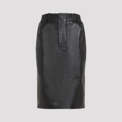 Saint Laurent Black Lamb Leather Midi Skirt