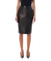 Saint Laurent Pencil Midi Skirt In Silk In Black
