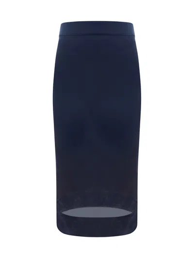 Saint Laurent Midi Skirt In Bleu Nuit