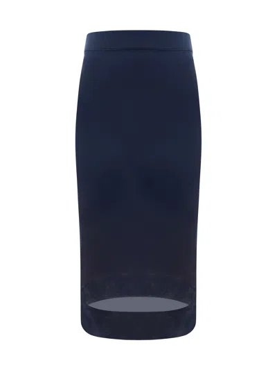 Saint Laurent Knit Pencil Skirt In Blue
