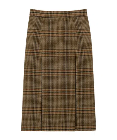 Saint Laurent Midi Skirt In Prince Of Wales Wool And Cashmere In Brown
