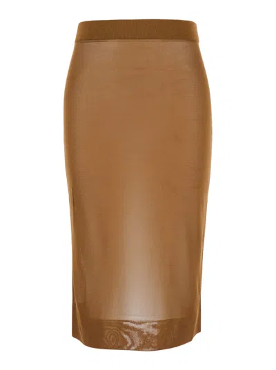 Saint Laurent Midi Skirt In Noisette