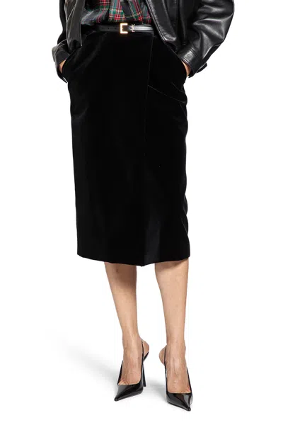 Saint Laurent Midi Wrap Skirt In Cotton Velvet In Black