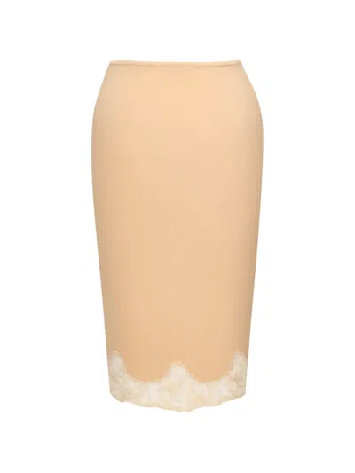 Saint Laurent Laced Half-slip Skirt In Silk Satin Crepe De Chine In Neutral