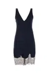 Saint Laurent Lace-accented Satin Mini Dress In Blue
