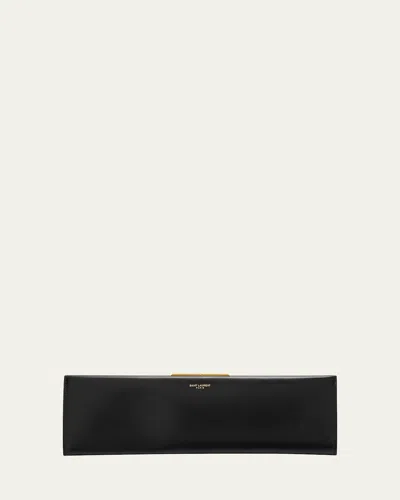 Saint Laurent Midnight Large Pochette Clutch Bag In Leather In Black