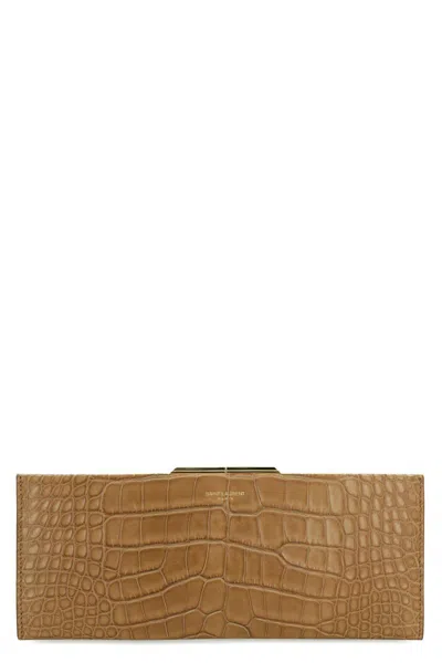 Saint Laurent Midnight Leather Clutch In Brown