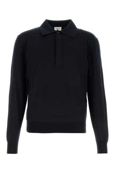 Saint Laurent Midnight Silk-blend Polo Shirt In Blue