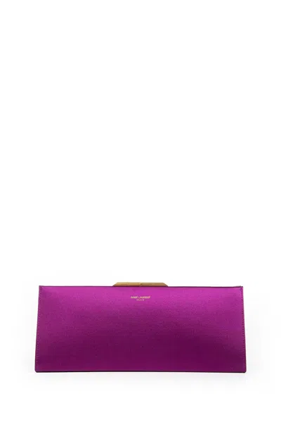 Saint Laurent Midnight Small Clutch In Satin In Purple