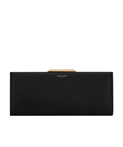Saint Laurent Midnight Small Clutch In Smooth Leather In Black