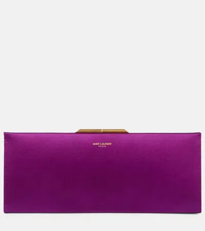Saint Laurent Midnight Small Satin Clutch In Purple