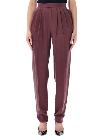 Saint Laurent Mid-rise Silk Habotai Pants In Purple