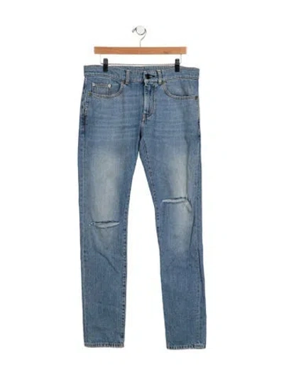 Pre-owned Saint Laurent Mid-rise Straight Leg Jeans In Blue