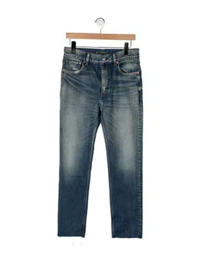 Pre-owned Saint Laurent Mid-rise Straight Leg Jeans In Blue