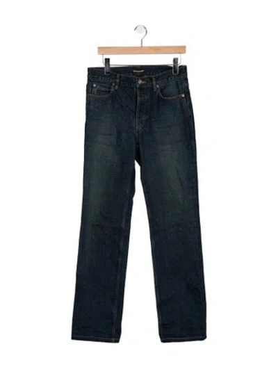 Pre-owned Saint Laurent Mid-rise Straight Leg Jeans In Blue