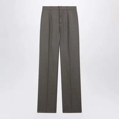 Saint Laurent Mid-rise Tailored Straight-leg Wool Trousers In Brown In Animal Print