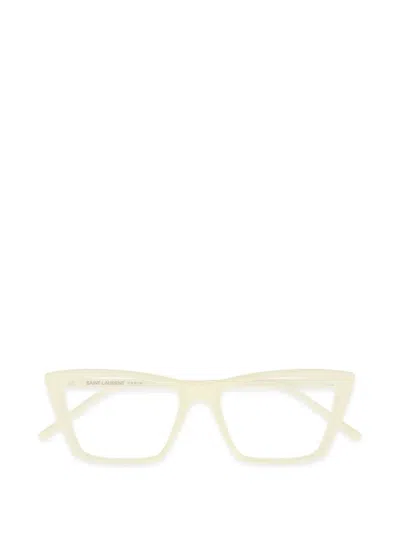 Saint Laurent Miica Thin Geometric-frame Glasses In Neutral
