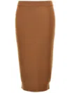 Saint Laurent Ribbed Wool Midi Skirt With Elastic Waistband In 褐色