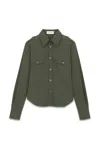 SAINT LAURENT MILITARY CHIC: KAKI UNIFORM SHIRT FOR WOMEN SS23