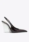 Saint Laurent Miller Patent-leather Slingback Wedge Pumps