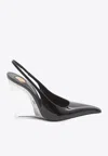 Saint Laurent Miller Patent-leather Slingback Wedge Pumps In Black