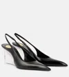 Saint Laurent Pointed Toe Glazed Leather Wedges With Transparent Heel In Black