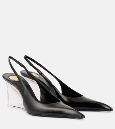 SAINT LAURENT MILLER 80 LEATHER SLINGBACK WEDGES