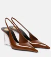 Saint Laurent Miller Brown Slingback Pumps With High Wedge Heel In Patent Leather Woman In Brown