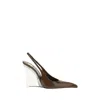 Saint Laurent Miller Brown Slingback Pumps With High Wedge Heel In Patent Leather Woman