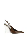 Saint Laurent Miller Brown Slingback Pumps With High Wedge Heel In Patent Leather Woman