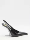 Saint Laurent Miller Patent-leather Slingback Wedge Pumps