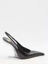 Saint Laurent Miller Patent-leather Slingback Wedge Pumps In Black
