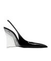 Saint Laurent Miller Patent-leather Slingback Wedge Pumps In Black