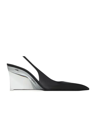 Saint Laurent Miller Wedges In Glazed Leather In Black
