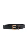 Saint Laurent Cassandre Thin Leather Belt In Black