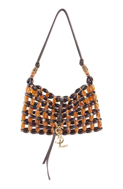 Saint Laurent Mini Beaded Evening Bag In Brown/beige