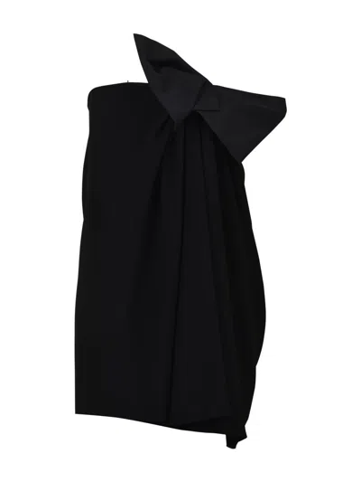 Saint Laurent Bow-embellished Strapless Crepe Dress In Black