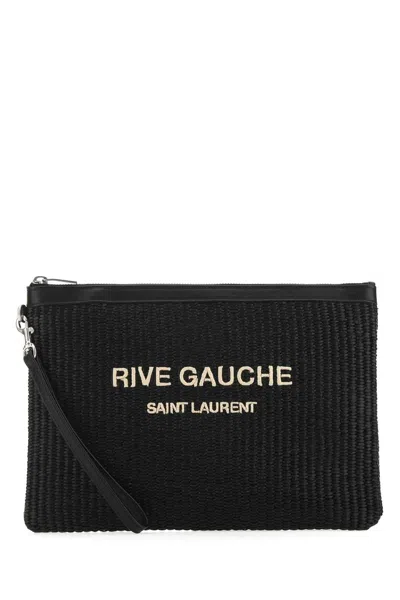 Saint Laurent Black Raffia Clutch  Nd  Uomo Tu