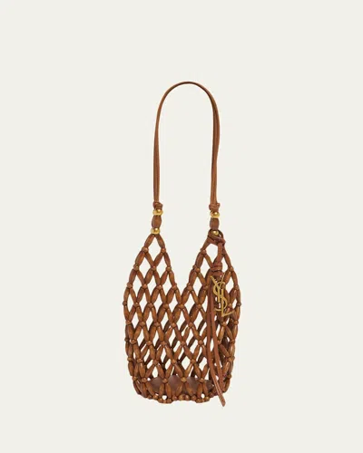 Saint Laurent Mini Bucket Bag In Wood In Brown