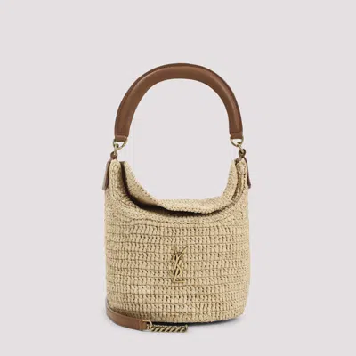 Saint Laurent Mini Gaby Raffia Bucket Bag In Nude