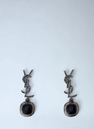 Saint Laurent Mini Cabochon Earrings In Gray