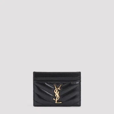 Saint Laurent Mini Calf Leather Credit Card Case In Black