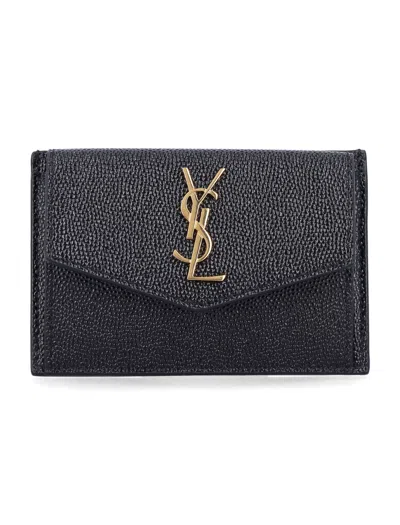 Saint Laurent Mini Calfskin Wallet In Nero