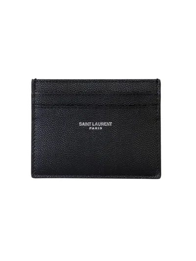 Saint Laurent Mini Card Case In Calf Leather 10 Cm X 8 Cm X 0.5 Cm In Black