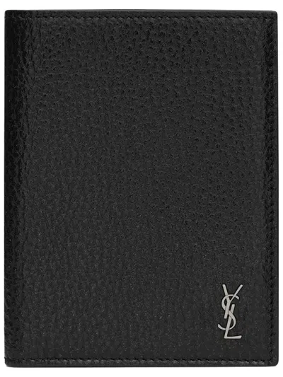 Saint Laurent Mini Card Case In Calf Leather, 11 X 8 X 2 Cm In Black