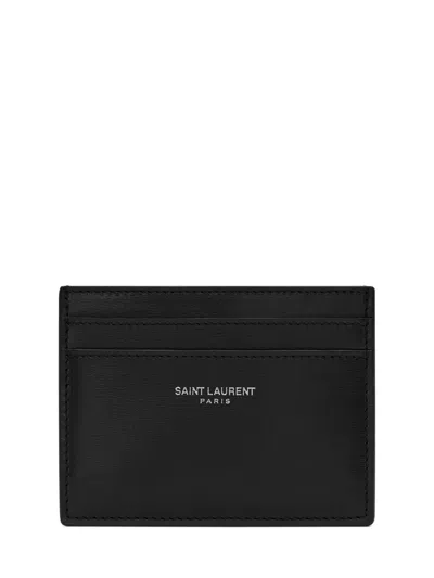 Saint Laurent Mini Card Case With Embossed Signature - 10 X 7.5 X 0.5 Cm In Black