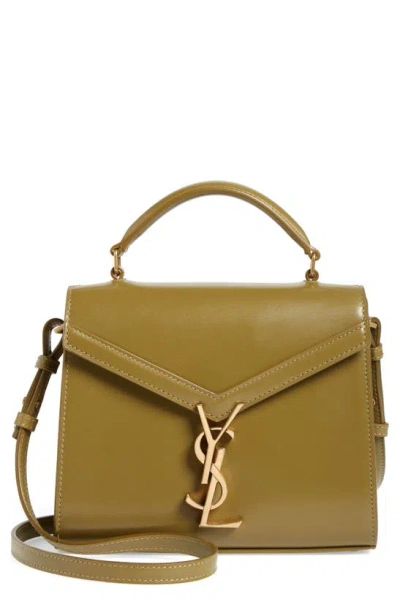 Saint Laurent Mini Cassandra Leather Top Handle Bag In Vert Olive
