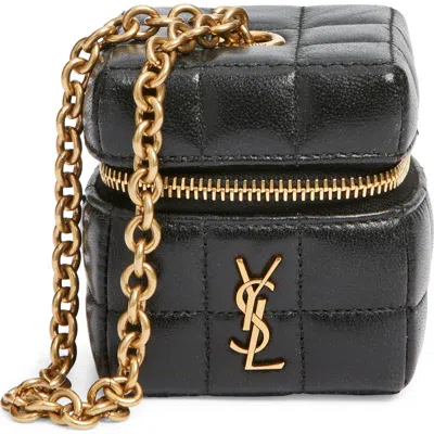Saint Laurent Mini Cassandre Matelassé Carré Leather Wristlet In Black
