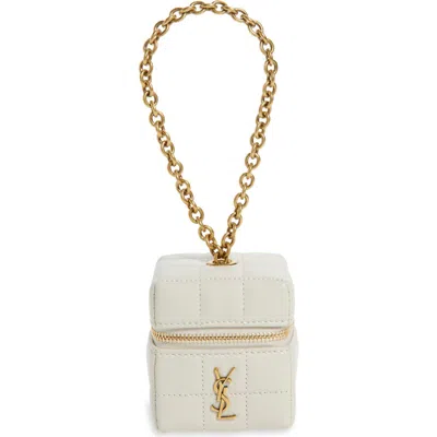 Saint Laurent Mini Cassandre Matelassé Carré Leather Wristlet In White